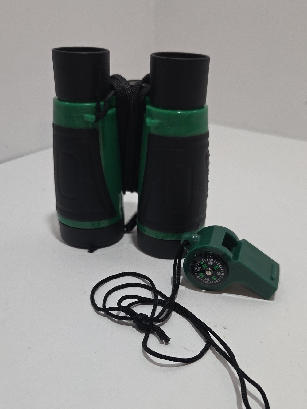 Green Compact Binoculars with Whistle and Compass Kids